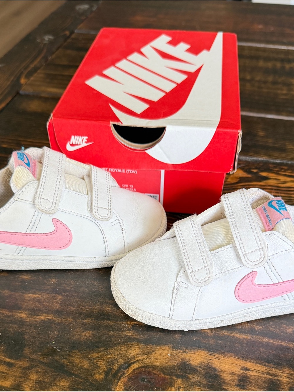 Nike White Kids Velcro Sneakers with Pink Swoosh